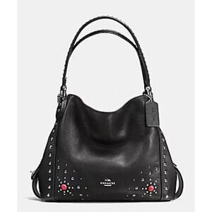 Coach EDIE SHOULDER BAG IN  PEBBLE LEATHER SILVER/BLACK